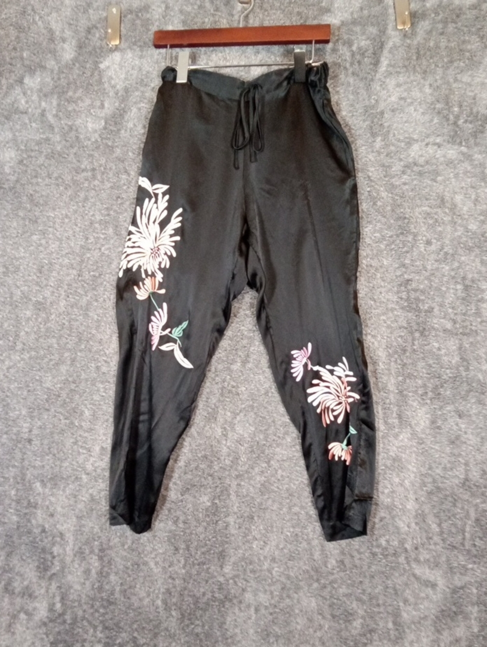 Josie Natorie Silk Pajama Bottom Embroidered Lounge Womens Small